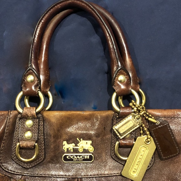 Vintage COACH Madison Large Brown Full Grain Leather Rear Pocket Satchel 12935 - Picture 3 of 17